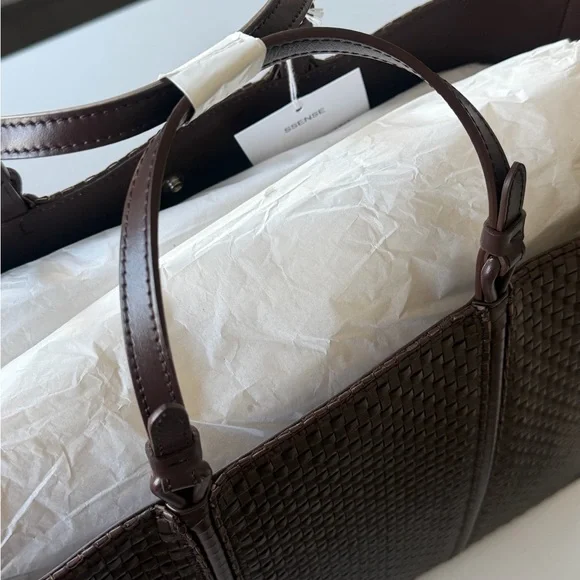 Brown Woven Leather Tote Bag - Picture 4 of 6